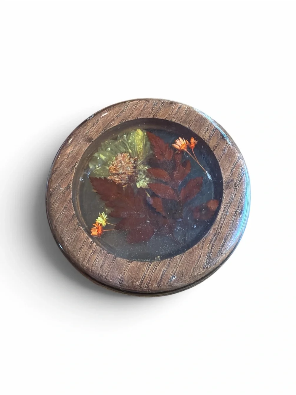 Wood Trinket Jewelry Box With Clear Lid Pressed Flowers